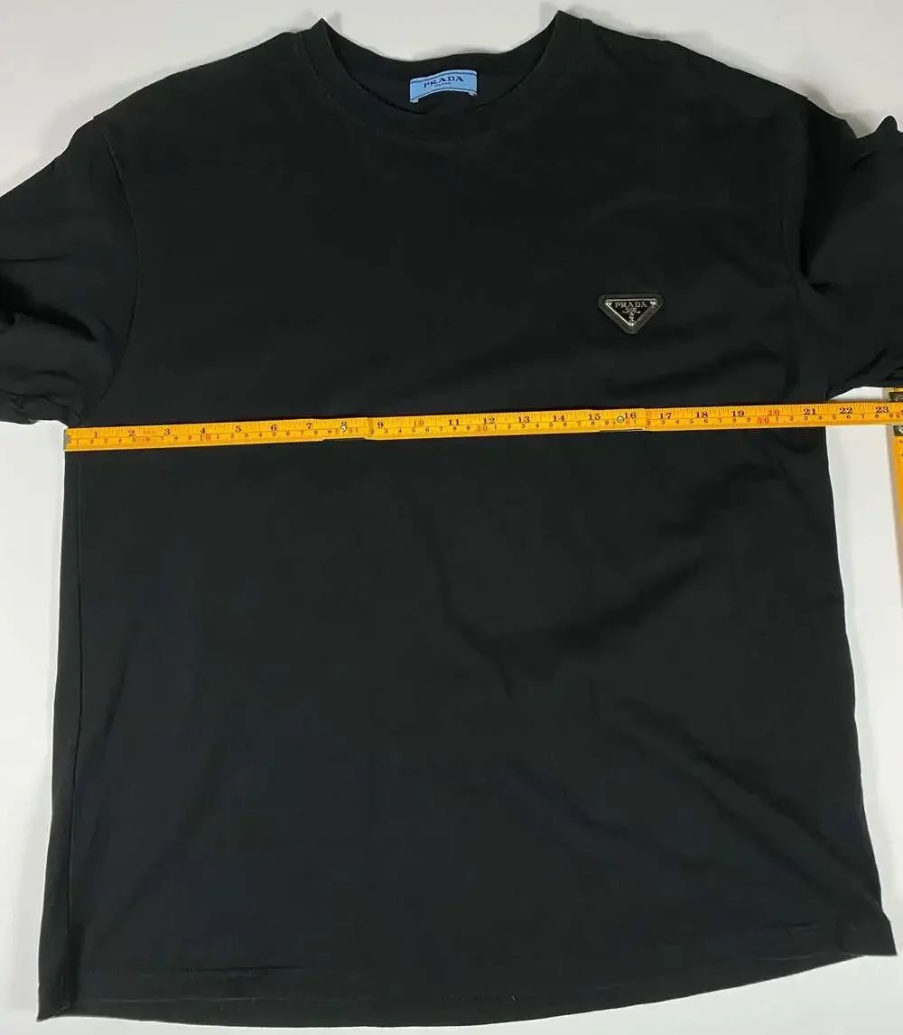 Prada Milano Black T-Shirt Enamel Triangle Logo Plaque Crewneck UPA162
